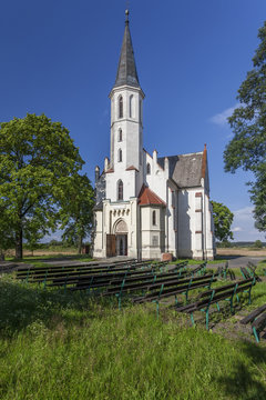 Small church among fields