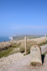 Milestone on Dorset coastal path above Durdle Door