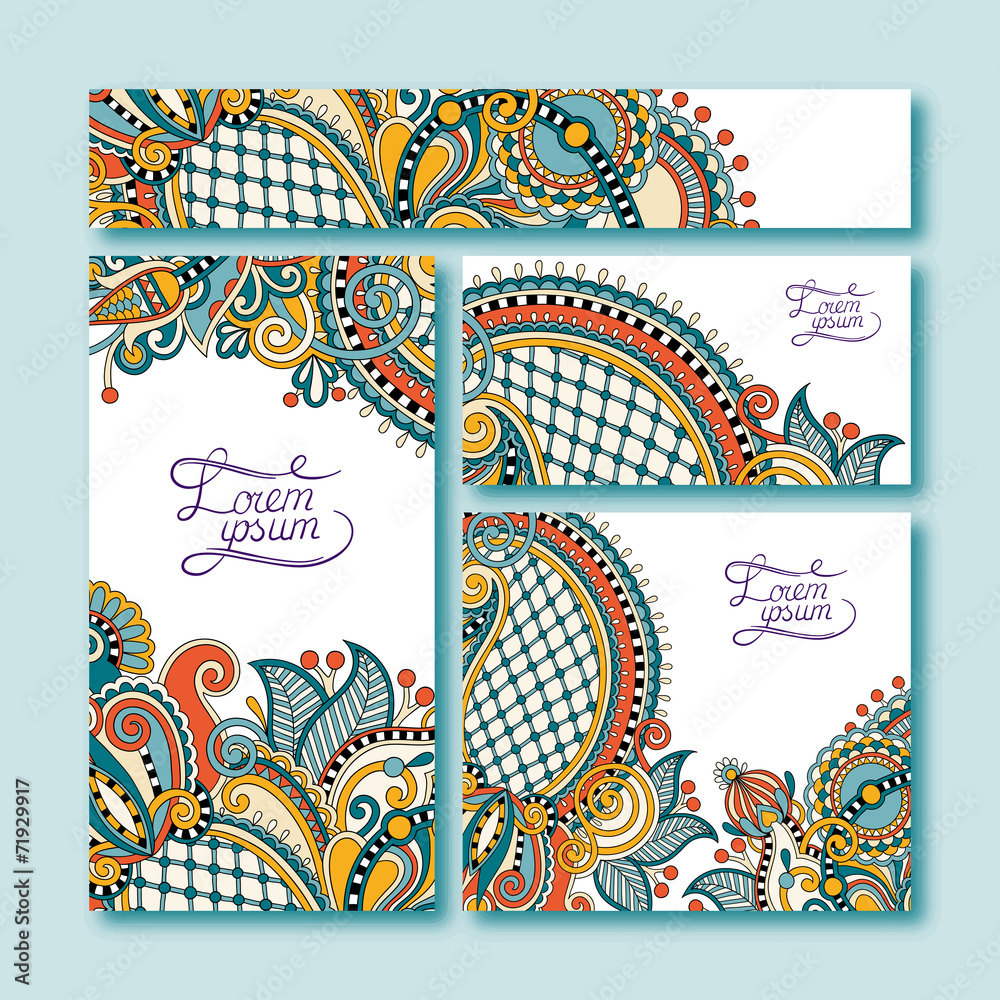 Sticker collection of decorative floral greeting cards in vintage style