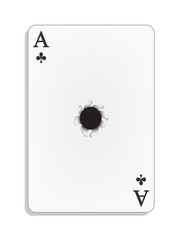 Ace of clubs with bullet hole