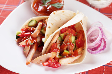 Chicken salad in tortilla wraps