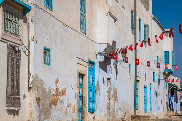 Traditional white-blue house from kairouan, Tunis