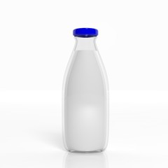 3D milk transparent glass bottle isolated on white