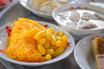 Thai sweets, or Khanom Thai, have unique, colorful appearance an