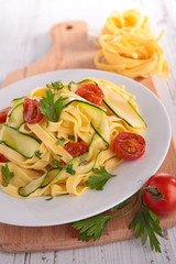 italian pasta, tagliatelle cooked with vegetables