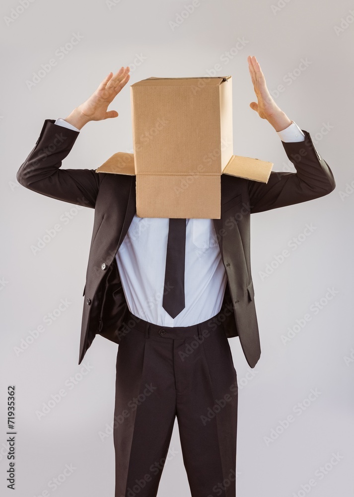 Poster anonymous businessman gesturing with hands