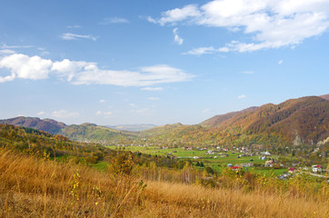 The picturesque landscape of the village in the mountains under