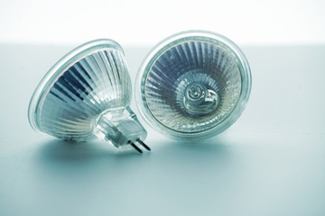 two light-emitting diode lamps, in blue tone