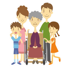 車いすのおばあちゃんと家族