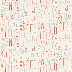 Vector seamless pattern of colorful hand drawn font. Beautiful