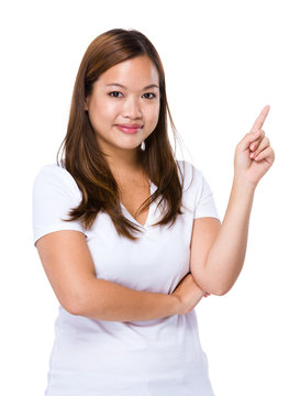 Woman with finger point up