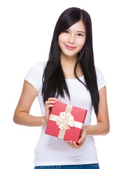 Woman hold with red gift box