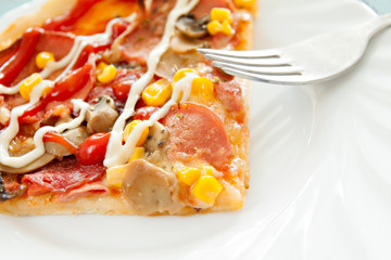 pizza cut italian food baked and served