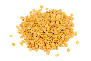Pile of Fenugreek Seeds Isolated on White Background