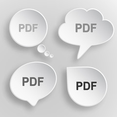 Pdf. White flat vector buttons on gray background.