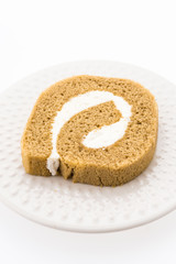 Jam roll cake isolated on white background