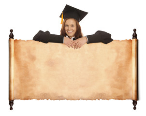 Graduate girl with vintage blank
