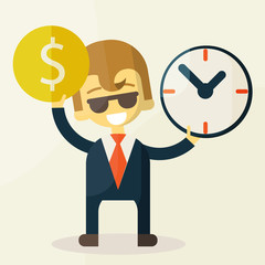 Businessman has money and clock.