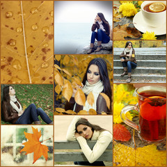 Collage of photos with lonely young woman