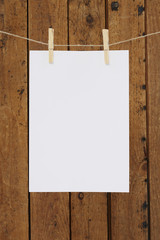 Blank page hanging on washing line