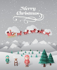 Fototapeta na wymiar Christmas greeting message with flying santa