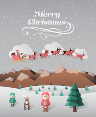 Christmas greeting message with flying santa
