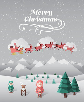 Christmas greeting message with flying santa