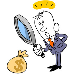 お金を見つけるビジネスマン