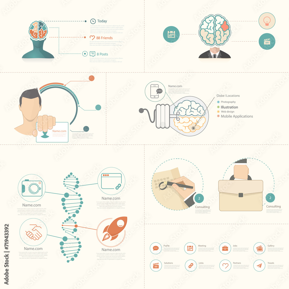 Wall mural infographics elements for slide presentation and web templates.