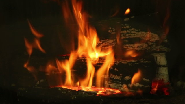 Fire burning in the fireplace