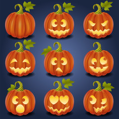 Set of pumpkin jack faces for Halloween(night version)