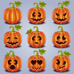 Set of pumpkin jack faces for Halloween