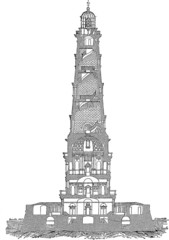 Vintage illustration lighthouse plan