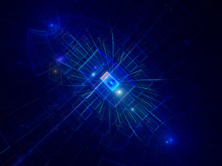 Blue abstract technology background with glowing rectangles