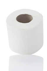 Toilet rolls leaning against white background