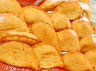 Fried panzerotti and bread sold at the market
