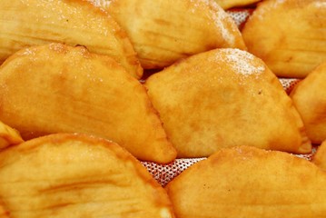 italian Fried panzerotti and bread sold at the market