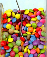 Candy and chocolate colored confetti coconut peanuts
