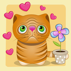 Cat with heart and flower