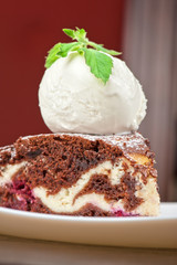 chocolate cake with jam ice cream