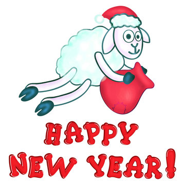 greeting card with New Year's sheeps