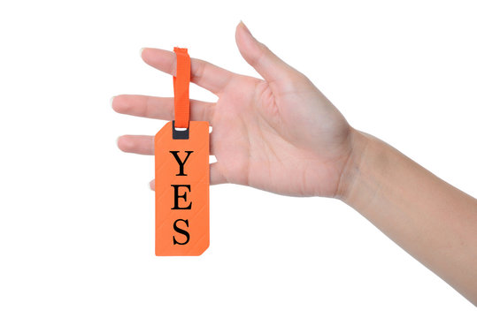 woman finger hold paper yes banner for concept solve solution