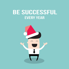 Happy businessman in Santa Claus hat