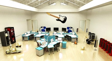 Ufficio coworking scrivanie, studio , startup