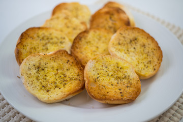 Garlic bread on the white background