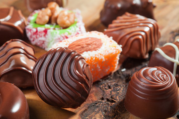 Delicious chocolate bonbon and turkish delight