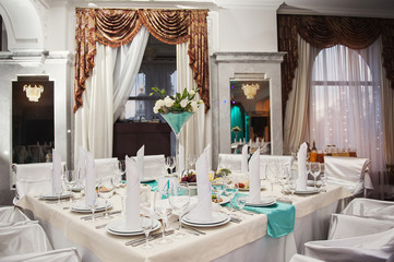 Luxury banquet table setting at restaurant