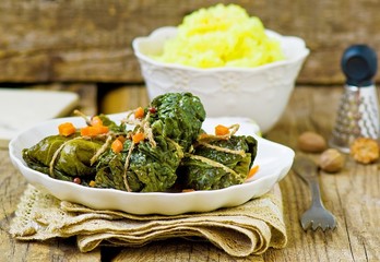 cabbage rolls  from a Savoy cabbage with a salmon