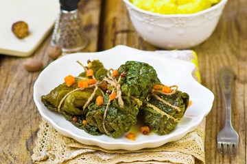 cabbage rolls  from a Savoy cabbage with a salmon