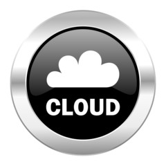 cloud black circle glossy chrome icon isolated